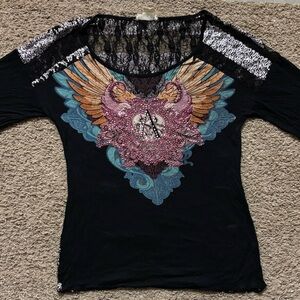 Angels & Diamonds Woman’s Md Black and Pink Lace Embellished Women's Top